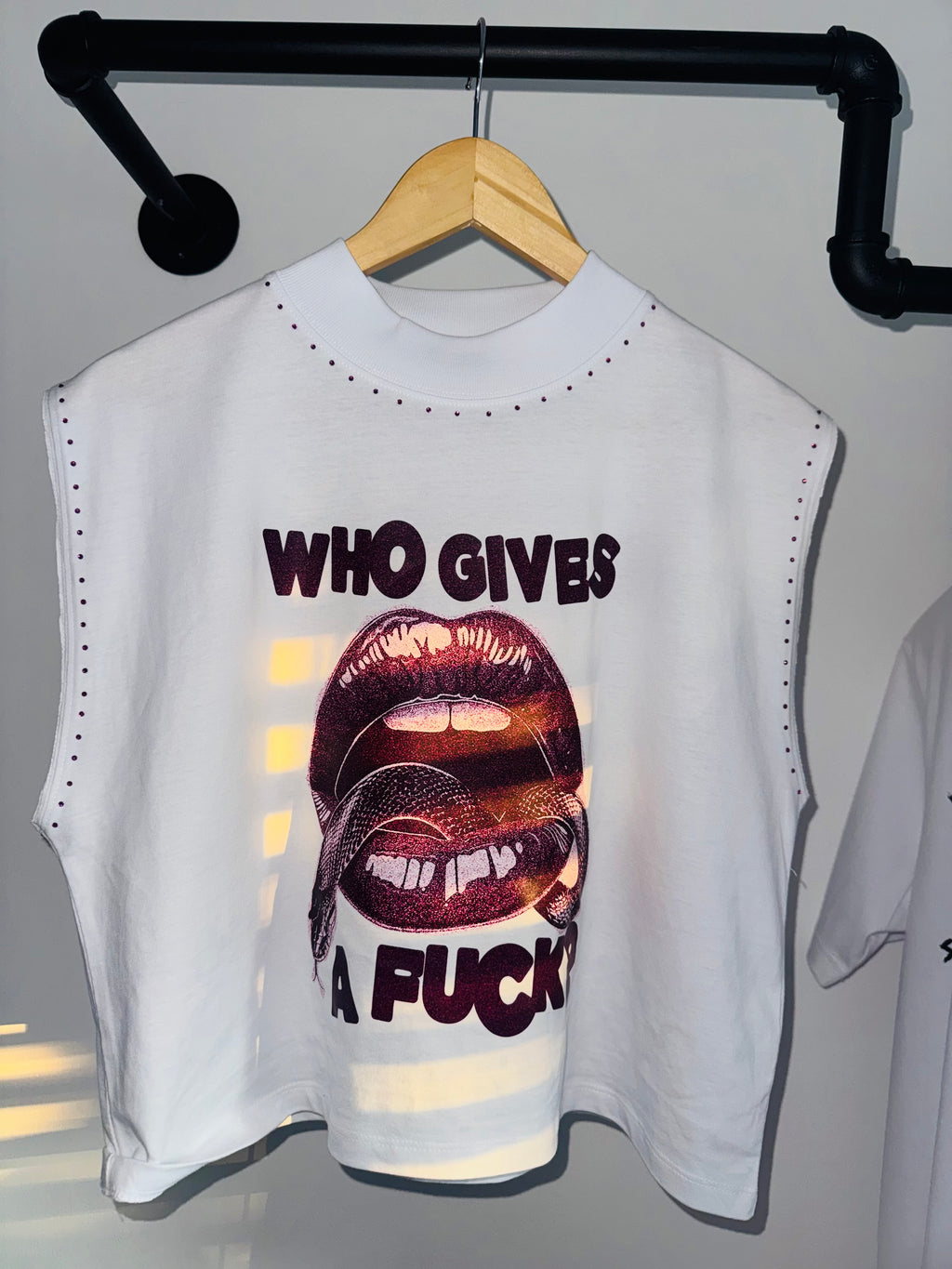 WHO GIVES A FUCK??? studded crop top